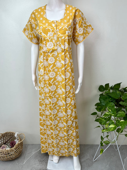 Yellow Floral Pure Cotton Nightgown