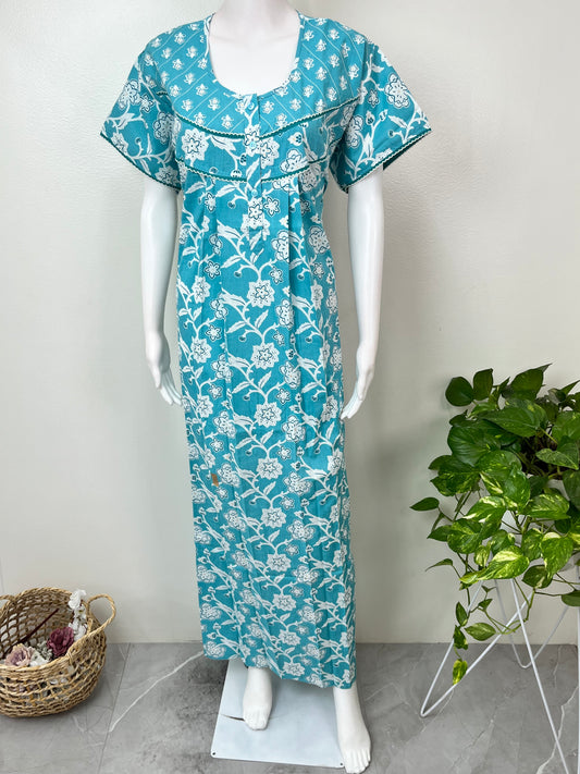 Sky Blue Pure Cotton Nighty Elegant & Comfortable