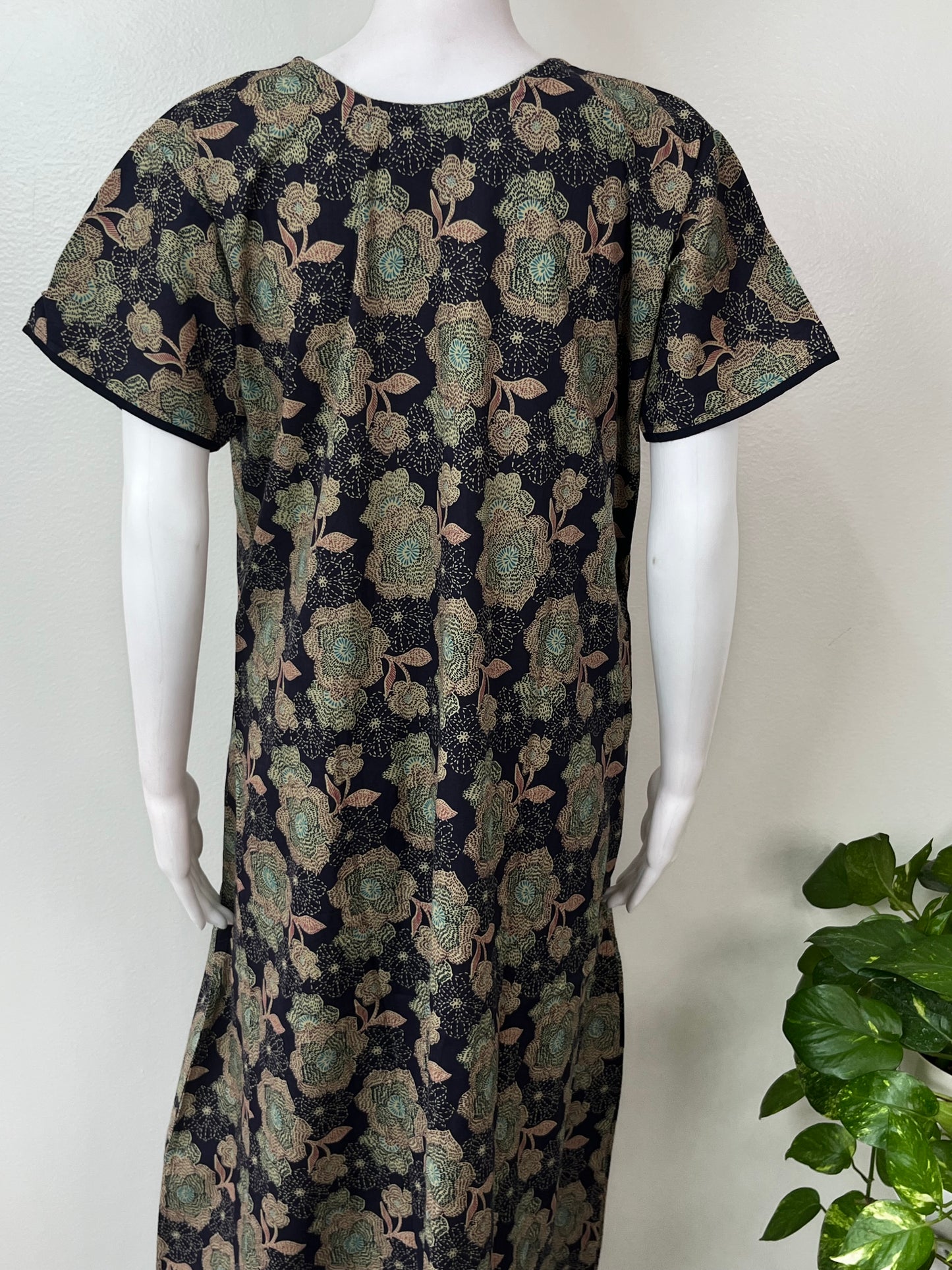 Navy Blue Embroidered Pure Cotton Nightgown
