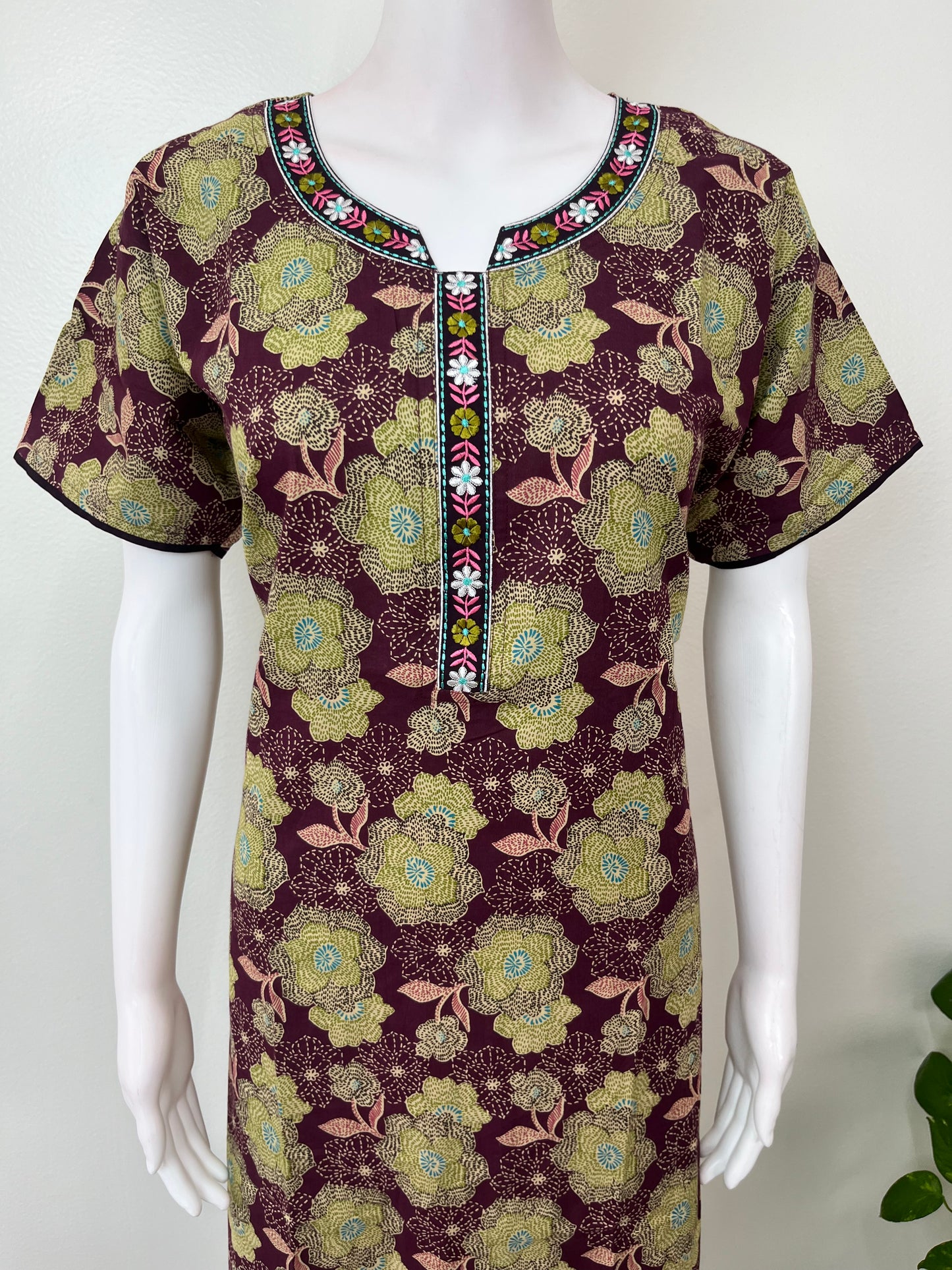 Wine Floral Printed 100% Cotton Nighty