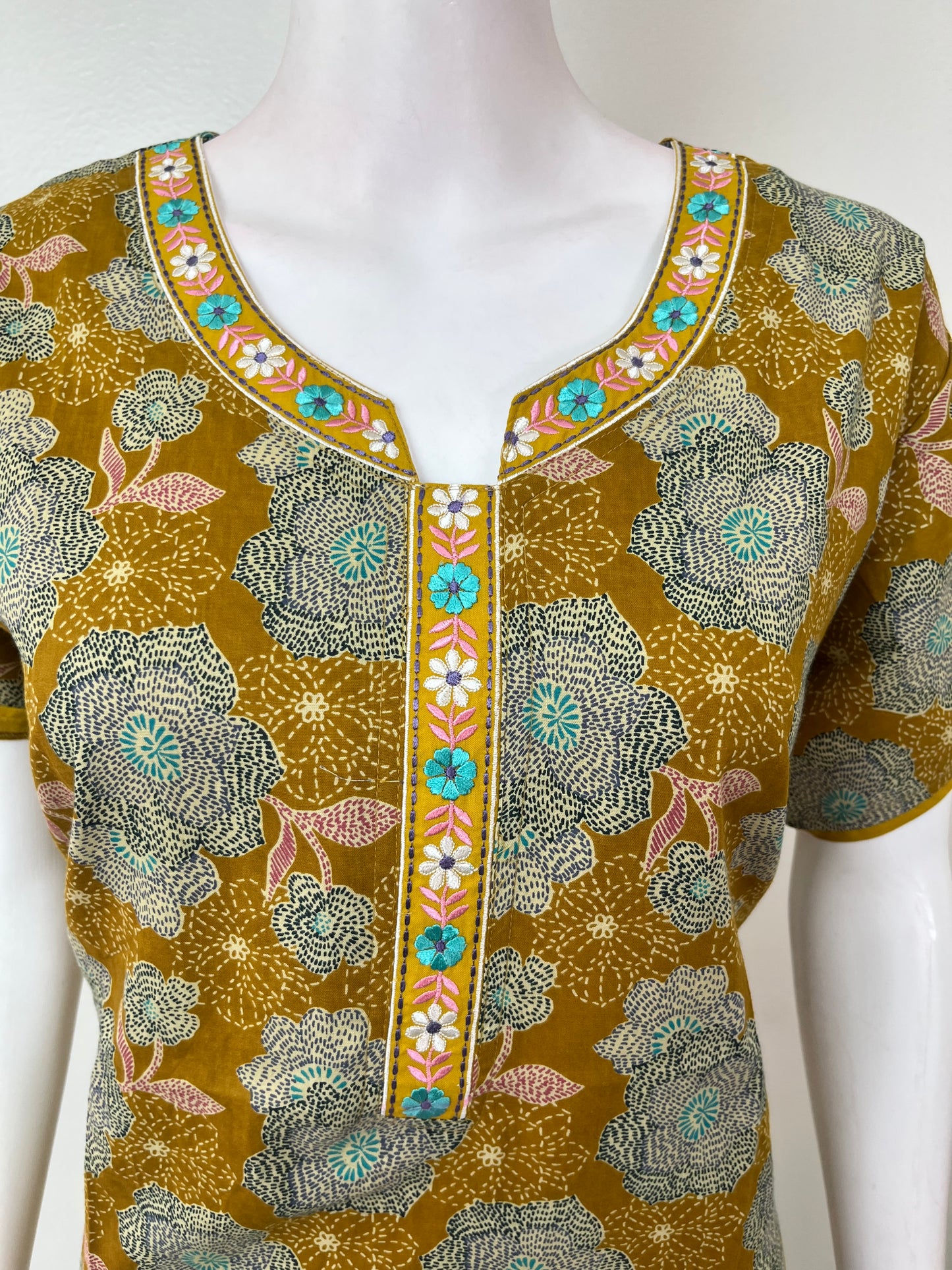 Mustard A-Line Pattern 100% Cotton Nighty