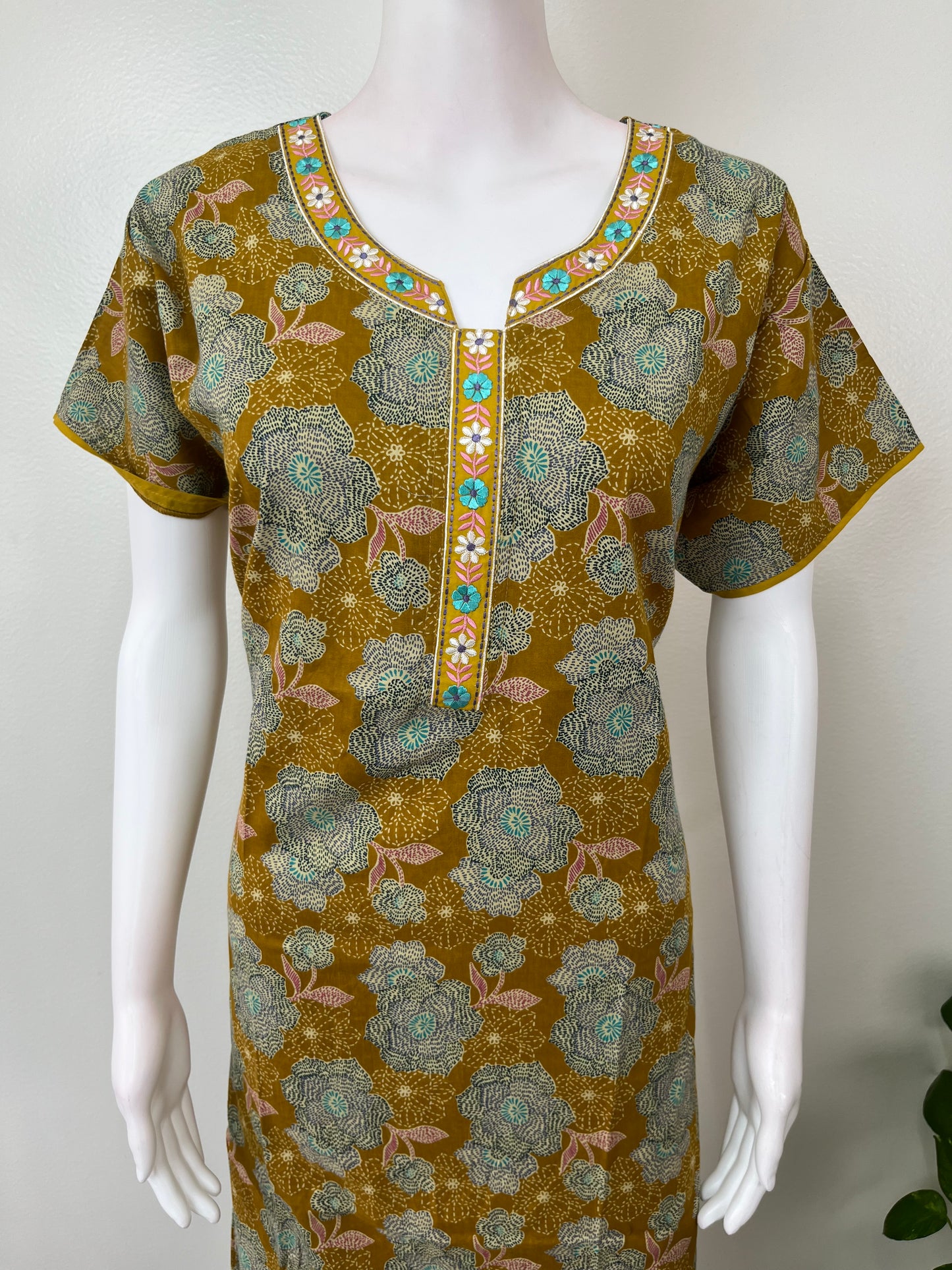 Mustard A-Line Pattern 100% Cotton Nighty