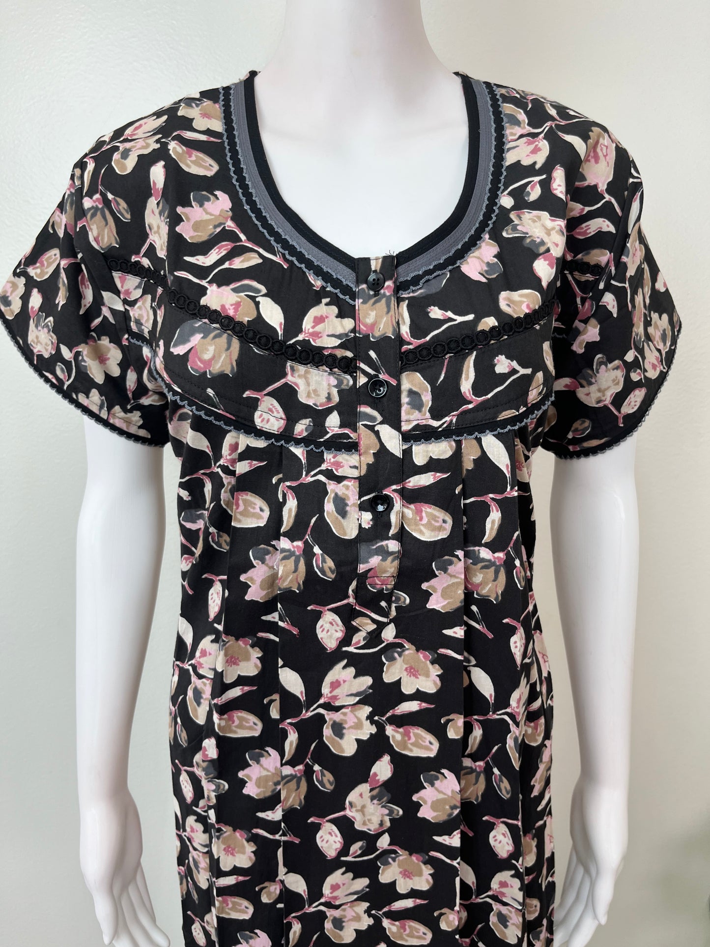 Black Pure Cotton Nightgown Elegant & Breathable