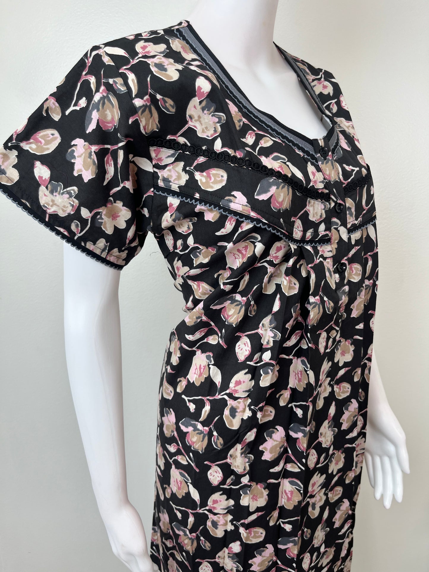 Black Pure Cotton Nightgown Elegant & Breathable