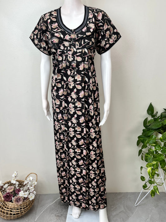 Black Pure Cotton Nightgown Elegant & Breathable