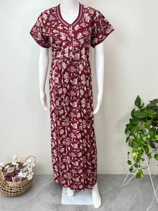 Maroon Pure Cotton Nighty Soft & Comfortable