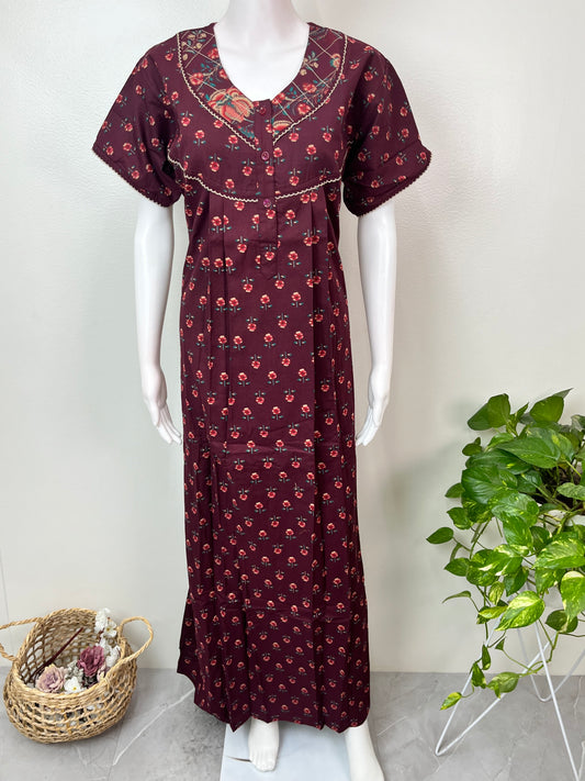 Wine Pure Cotton Nighty Soft & Comfortable