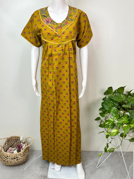 Mustard Pure Cotton Nighty for Women