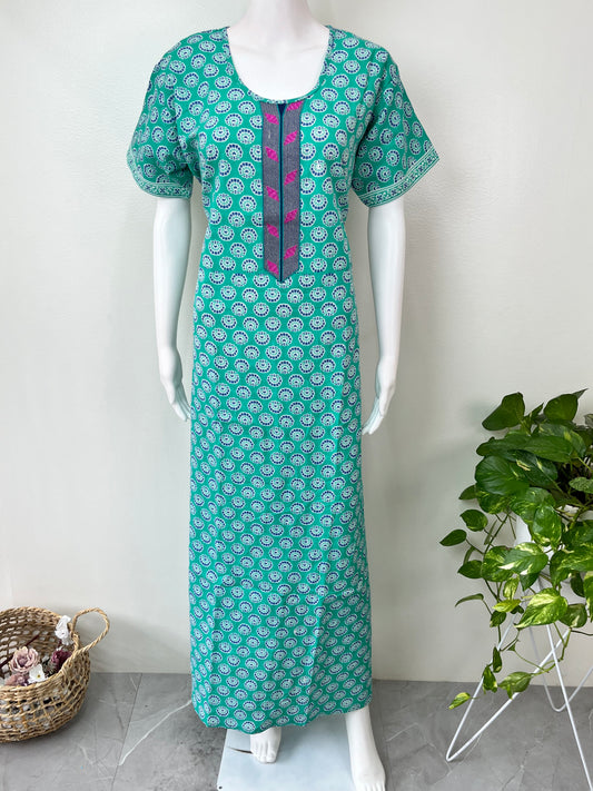 Teal Pure Cotton Women's Nighty