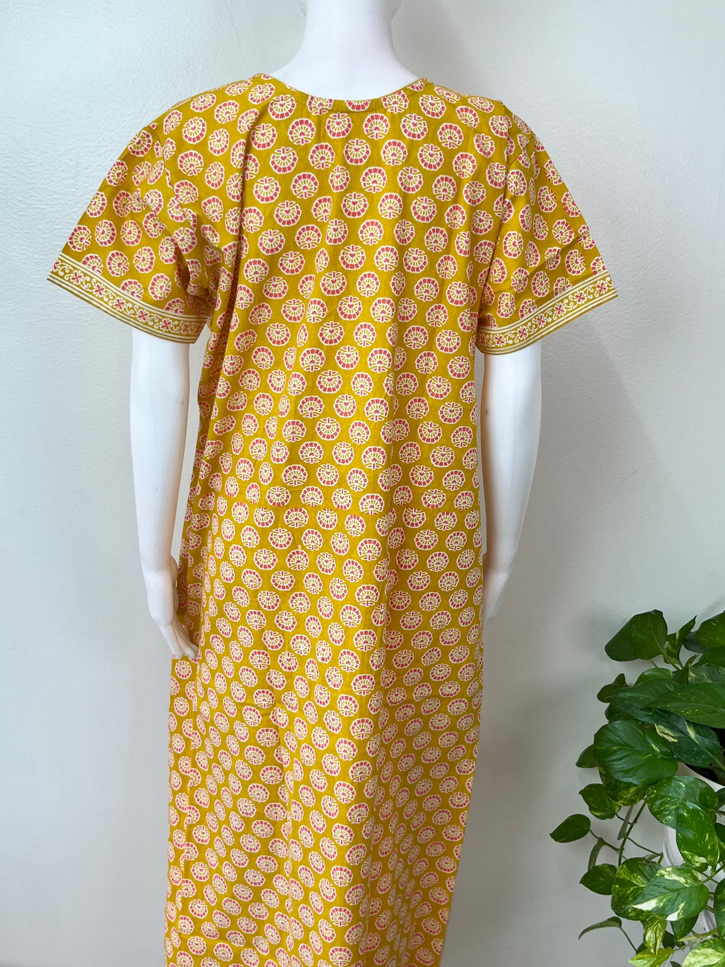 Yellow A-Line Pure Cotton Embroidered Nighty