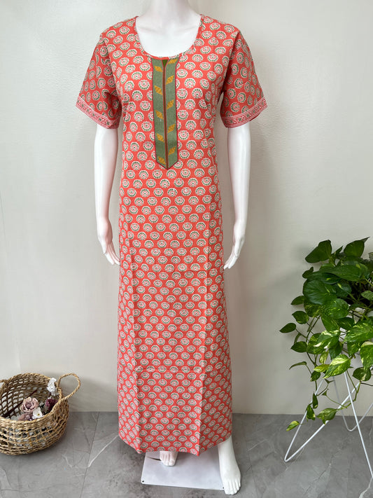 Orange A-Line Style 100% Cotton Nightgown