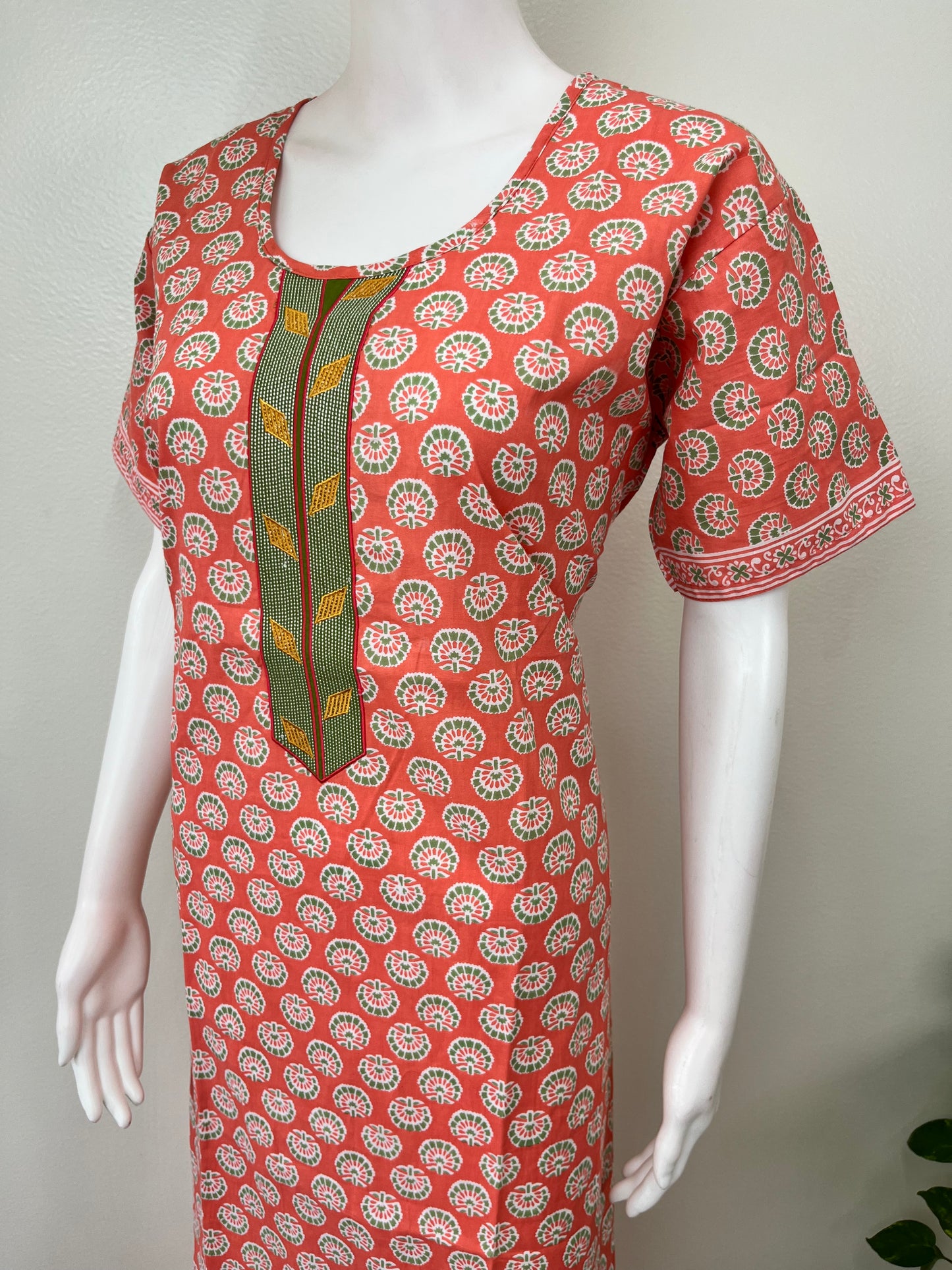 Orange A-Line Style 100% Cotton Nightgown