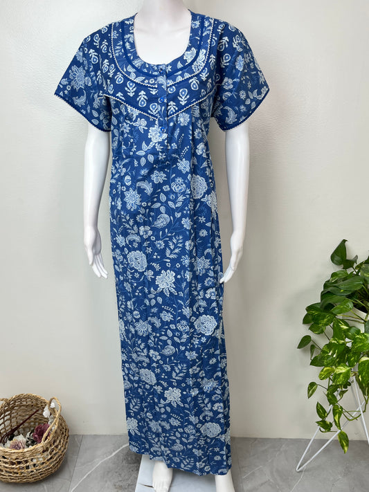 Royal Blue 100% Cotton Nightgown