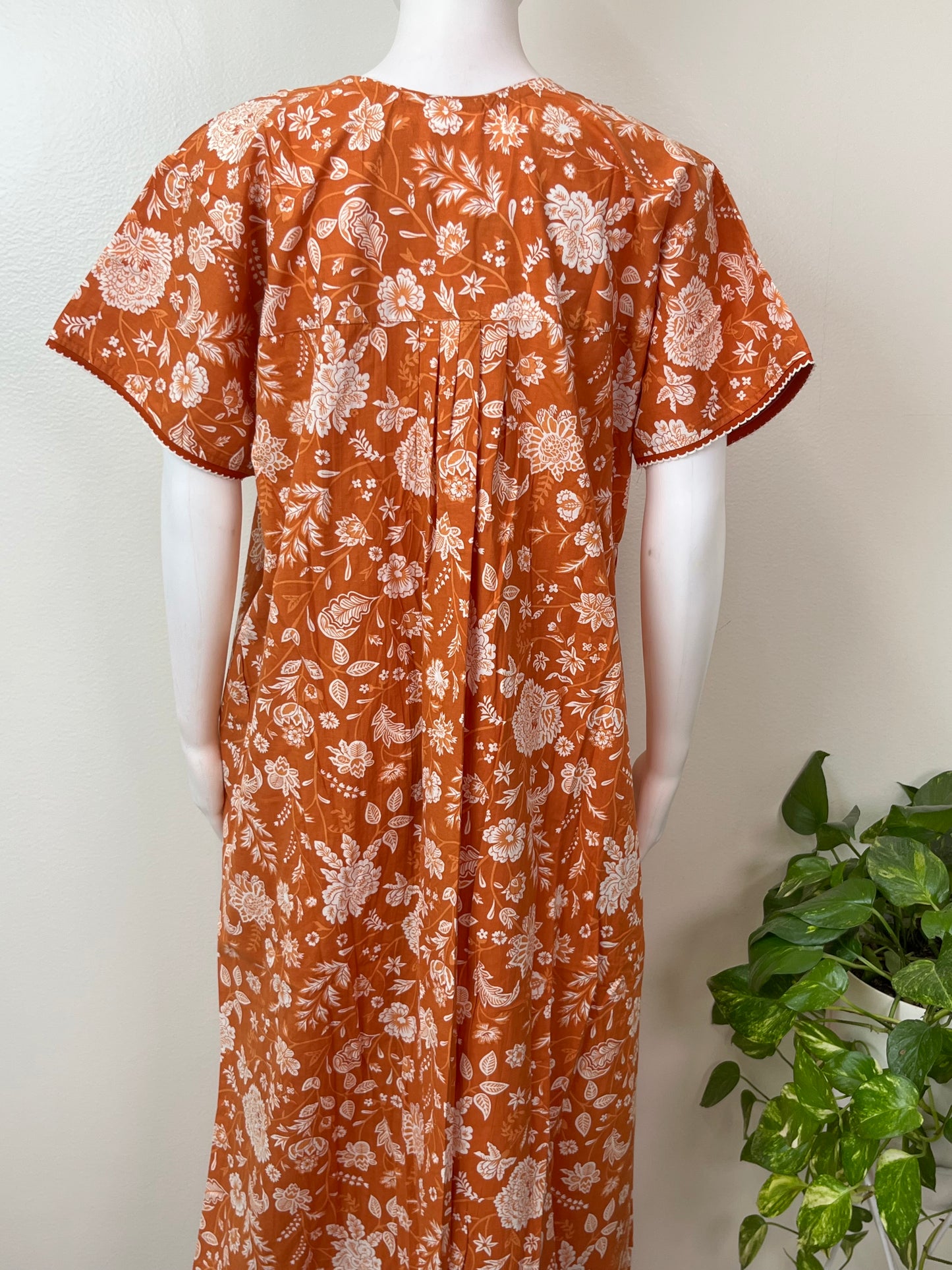Orange Pleated Style Pure Cotton Nighty