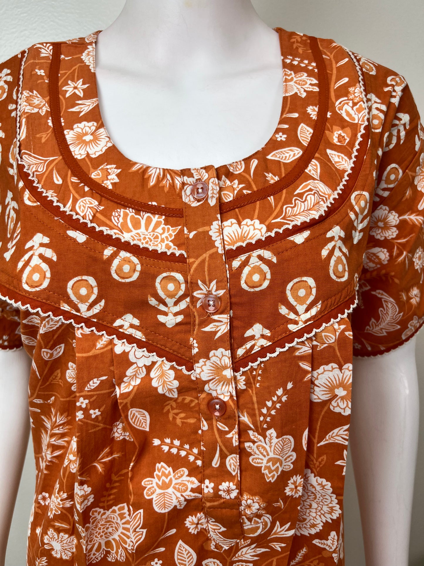 Orange Pleated Style Pure Cotton Nighty