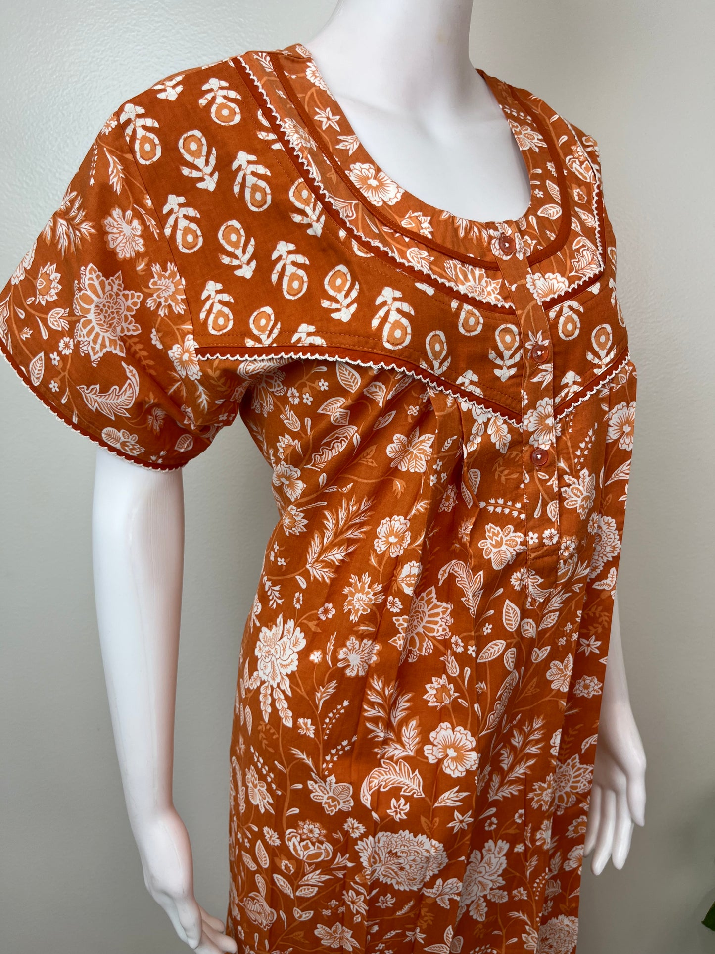 Orange Pleated Style Pure Cotton Nighty