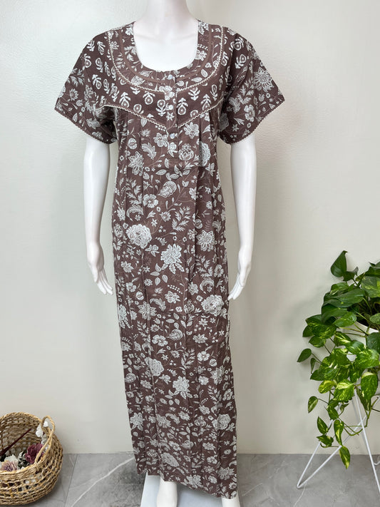 Grey Pure Cotton Nightgown Soft & Comfortable