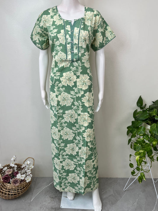 Green Pure Cotton Nighty for Women