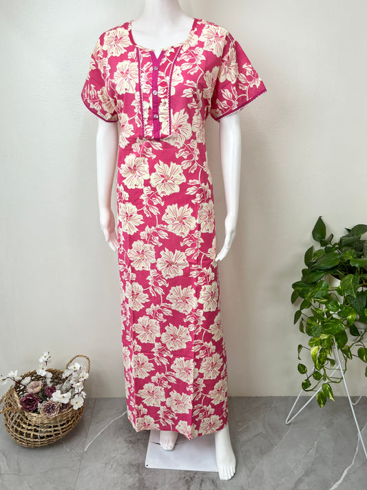 Pink A-Line Style Pure Cotton Nightgown