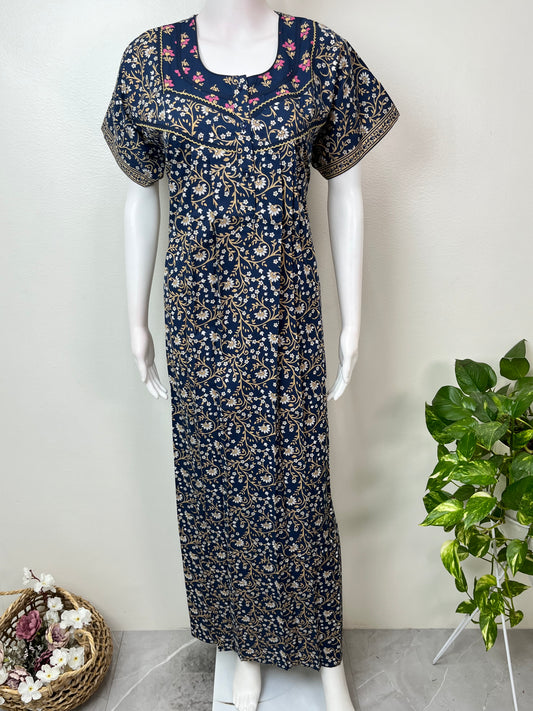 Royal Blue Pure Cotton Nighty for Women