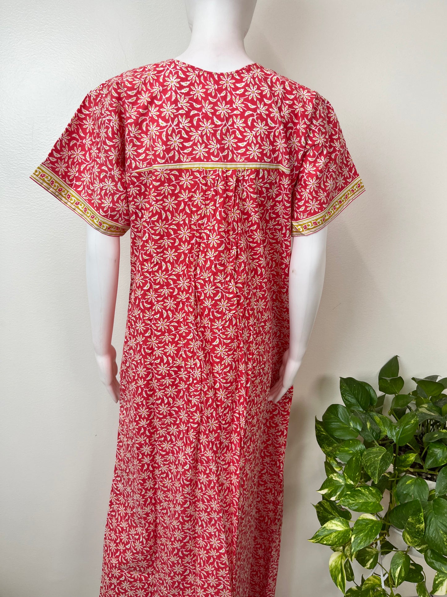 Red Floral Printed 100% Cotton Nighty