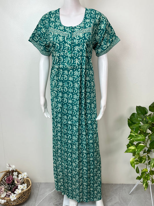 Sea Green Pure Cotton Women's Nighty