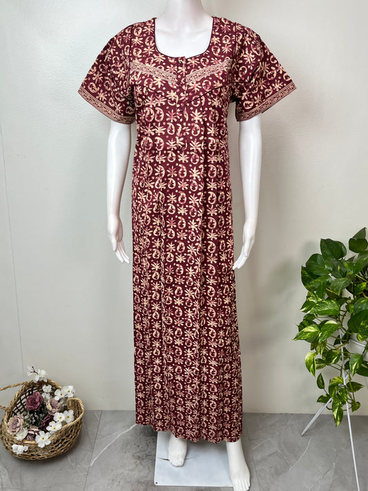 Maroon Pure Cotton Nighty Elegant & Breathable