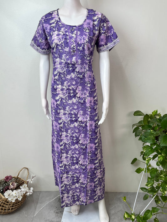 Lavender Pure Cotton Nightgown Soft & Breathable
