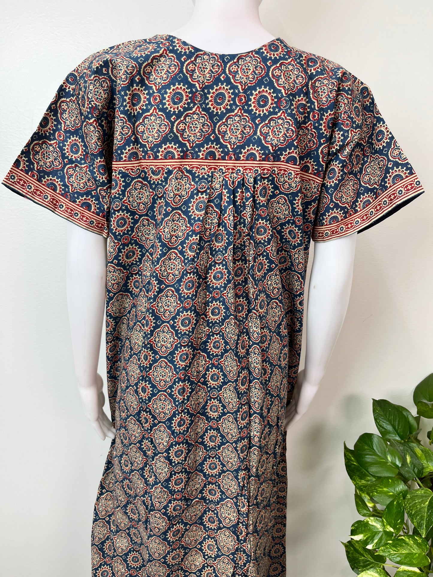 Navy Blue Pure Cotton Geometric Printed Nighty