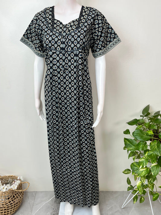 Black Pure Cotton Nightgown Elegant & Breathable