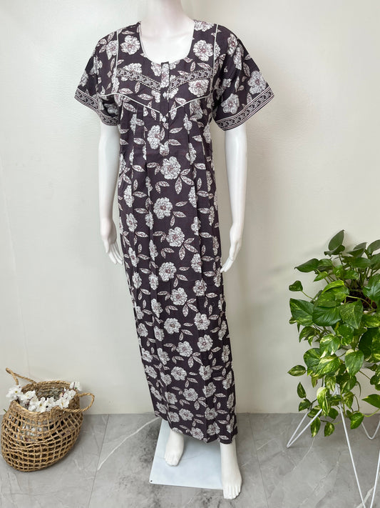 Gray Pleated Style 100% Cotton Nighty