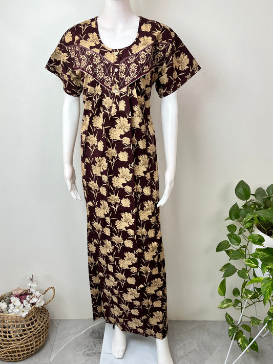 Wine Pure Cotton Nightgown for Women