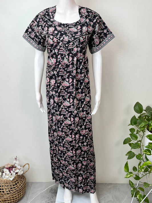 Black Elegant & Breathable Pure Cotton Nightgown
