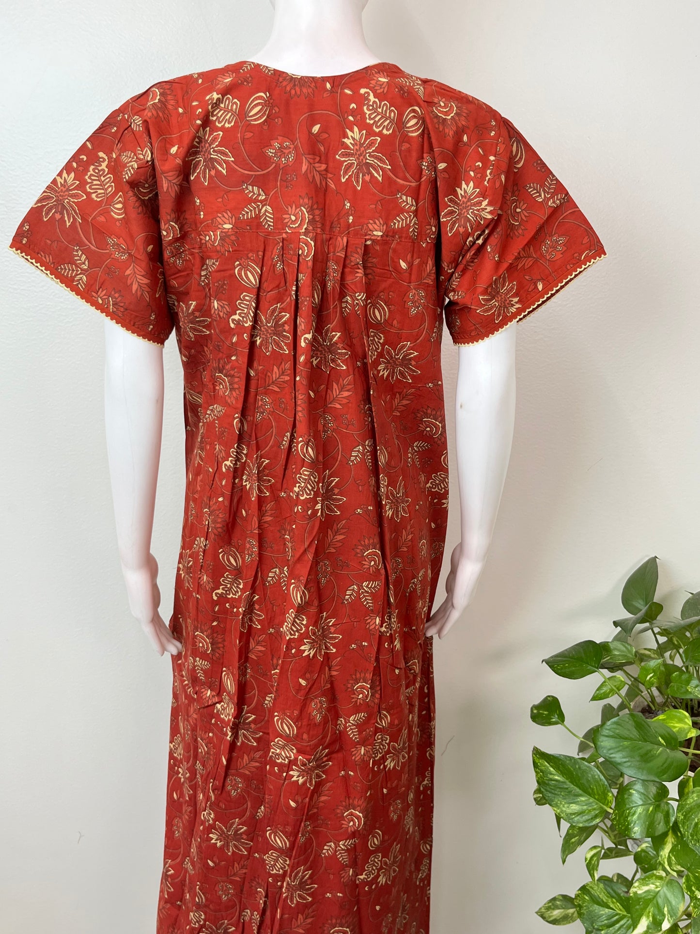 Maroon Floral Pure Cotton Nighty