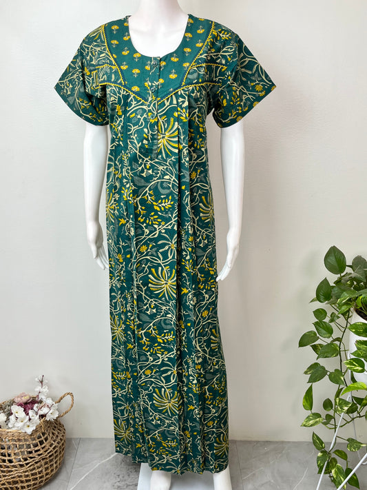 Green Double Printed Pure Cotton Nighty