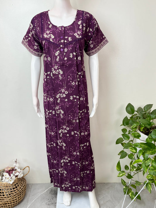 Violet Pure Cotton Nightgown Elegant & Breathable