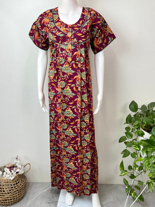 Wine Pure Cotton Nightgown Soft & Comfortable