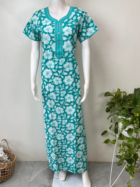 Sea Green Pure Cotton Nightgown Soft & Comfortable
