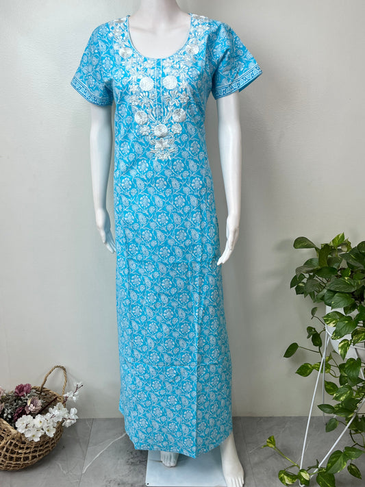 Aqua Blue Pure Cotton Nighty Soft & Breathable