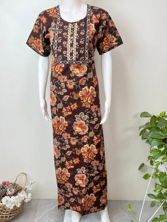 Floral Printed Pure Cotton Nightgown for Women