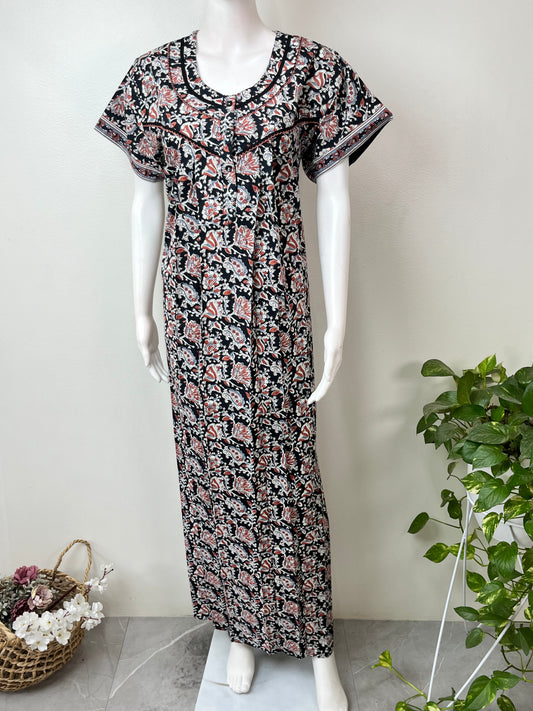 Black Pleated Style Pure Cotton Nighty