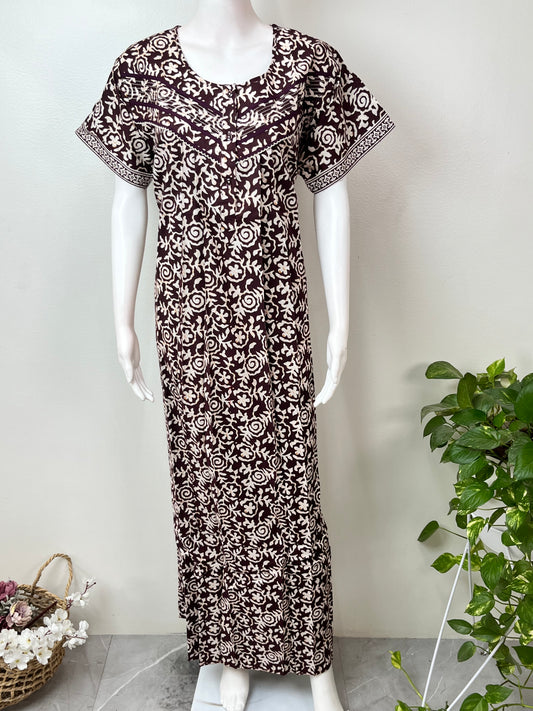 Brown Printed 100% Cotton Nightgown
