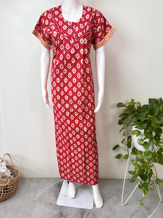 Red Digital Print Pure Cotton Nighty
