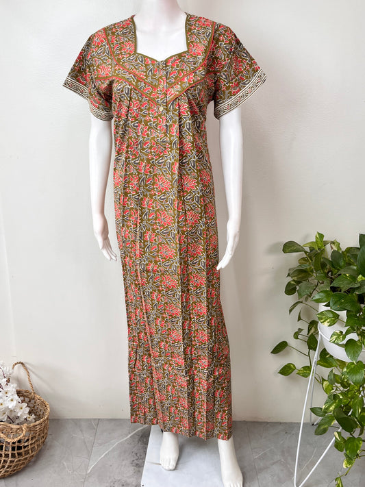 Bottle Green Pure Cotton Nightgown for Women