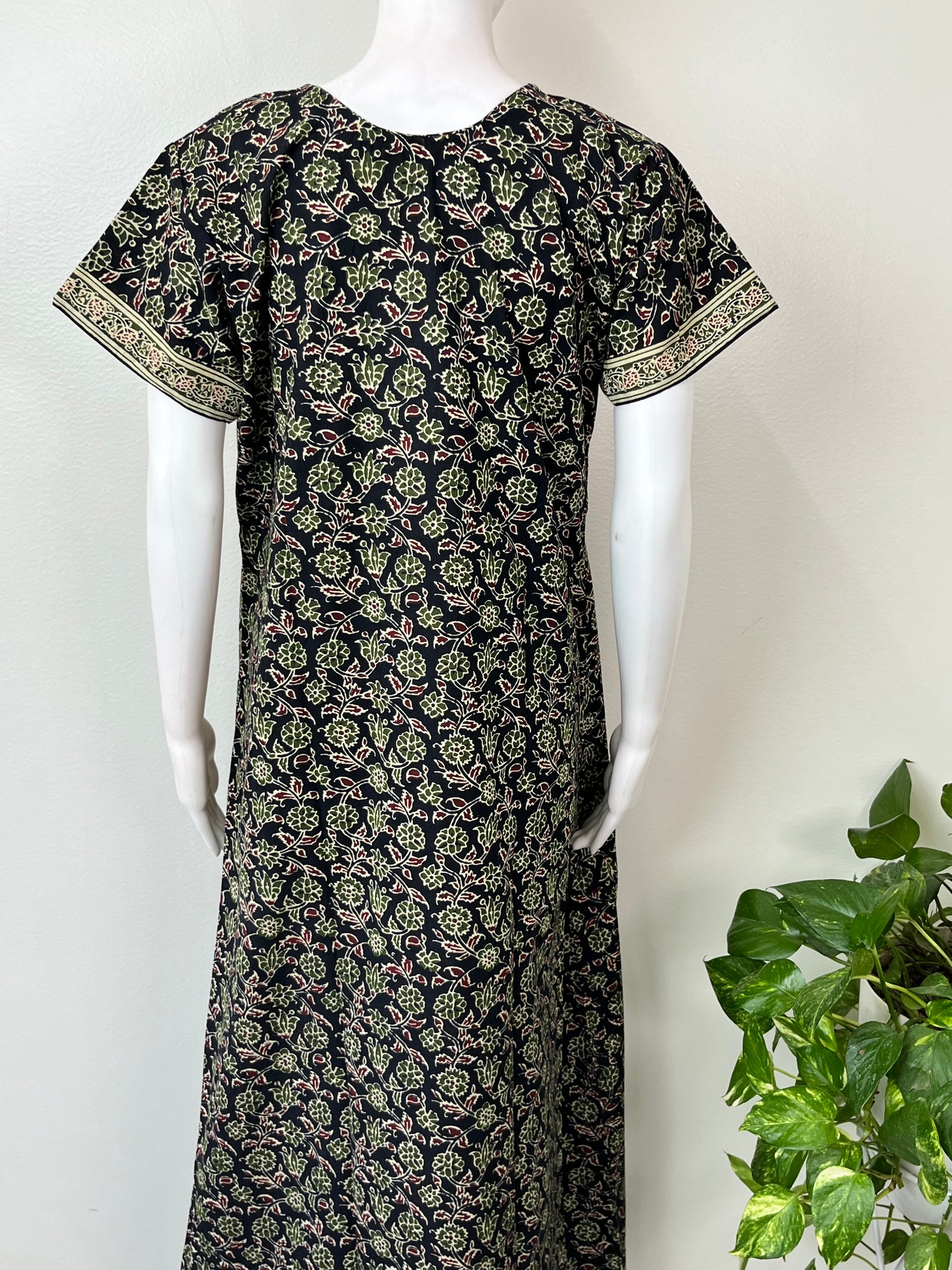 Black Pure Cotton Embroidered Nighty for Women