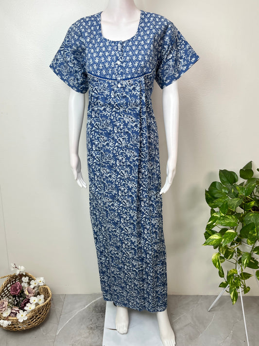 Blue Double Printed 100% Cotton Nightgown