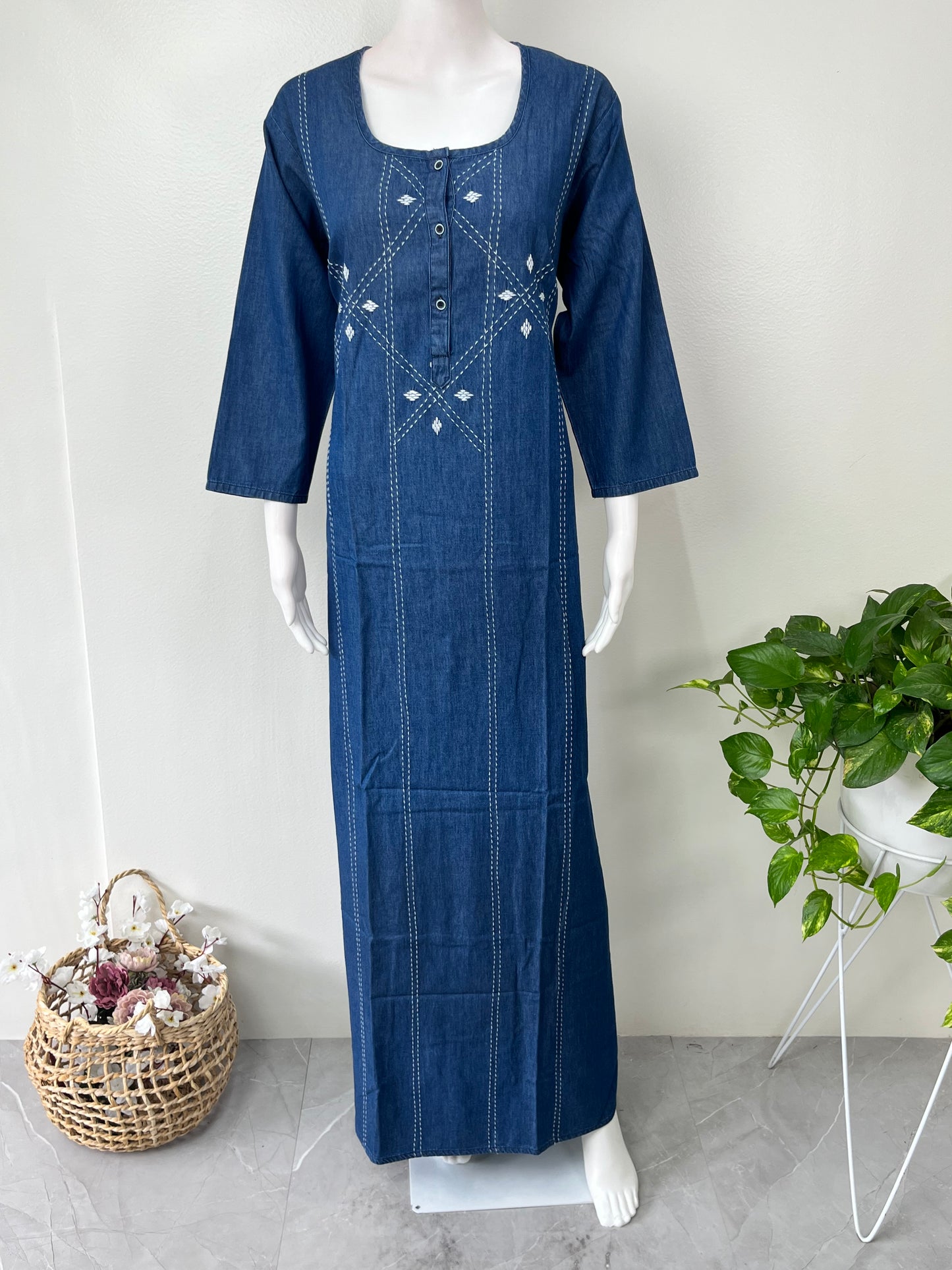 Denim Nighty for Women with Long Sleeves