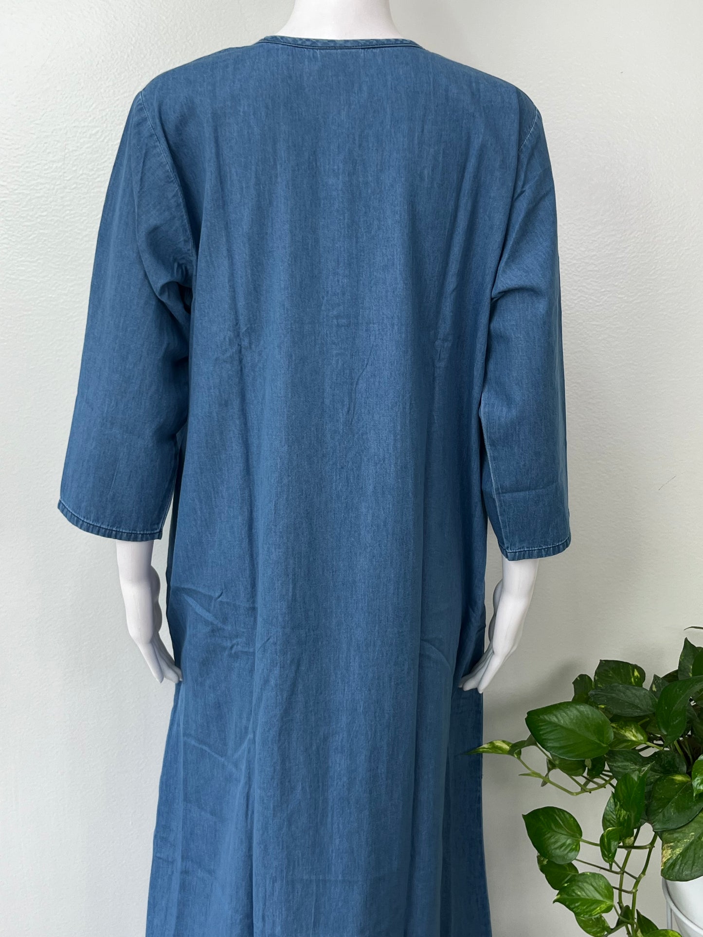 Breathable Denim Look Nightgown with 3/4th Sleeves