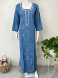 Causal Cotton Denim Nightgown with Long Sleeves