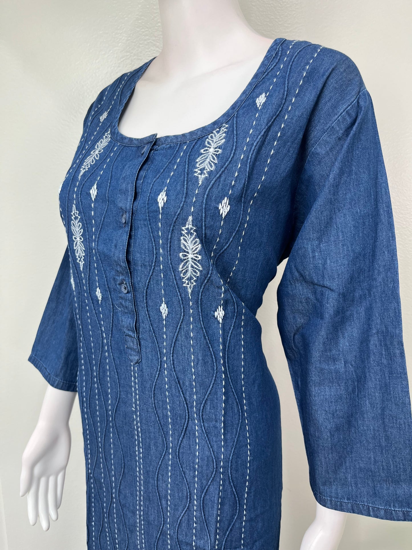 Breathable Denim Look Nighty with 3/4th Sleeves